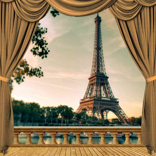 Evening Side Eiffel Tower View From Balcony 10' x 10' CP Backdrop Computer Printed Scenic Background GladsBuy Backdrop ZJZ-037