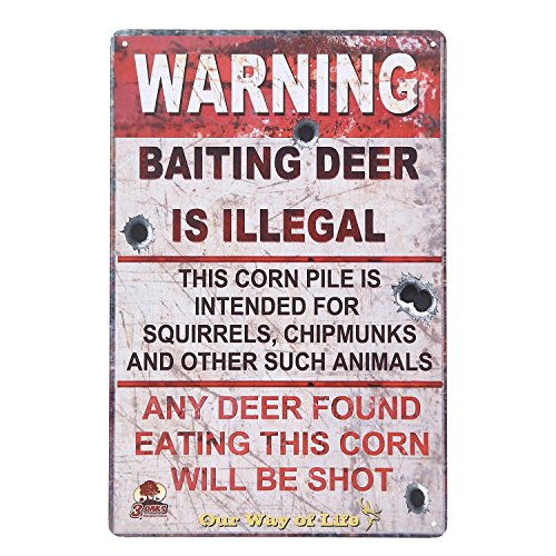 Uniquelover Warning Baiting Deer Is Illegal Metal Vintage Tin Sign 12 X 8