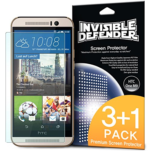 HTC One M9 Screen Protector - Invisible Defender [Case Friendly][MAX HD CLARITY] Perfect Touch Precision High Definition (HD) Clarity Film (4-Pack) with Lifetime Warranty for HTC One M9