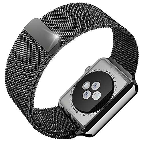 Apple Watch Band, Maxboost Plexus 42mm Milanese Loop Stainless Steel Mesh Bracelet Strap Accessories for Apple Watch All Models (Magnetic Closure, No Buckle Needed) - Black Space Gray