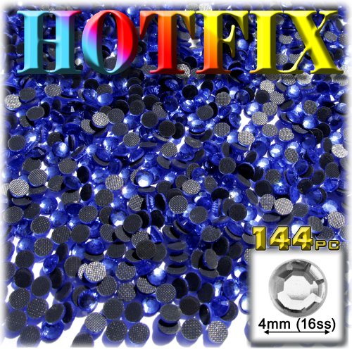 The Crafts Outlet DMC HOT-FIX Superior Quality Glass 144-Piece Round Rhinestone Embellishment, 4mm, Royal Blue