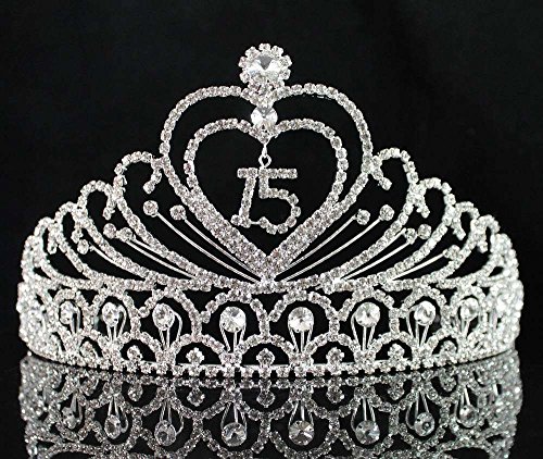 JANEFASHIONS Quinceanera 15 Fifthteen Birthday Rhiestone Tiara Crown with Hair Combs T1756
