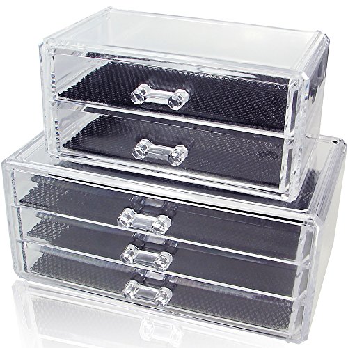 Ikee Design Acrylic Jewelry & Cosmetic Storage Display Boxes Two Pieces Set