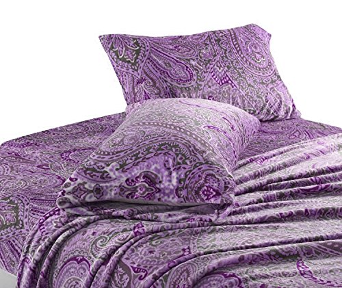 Cozy Bed Fleece Super Soft Plush Paisley Sheet Sets, Twin, Lavender