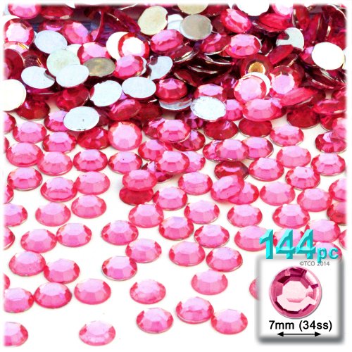 The Crafts Outlet 144-Piece Flat Back Round Rhinestones, 7mm, Hot Pink/Rose