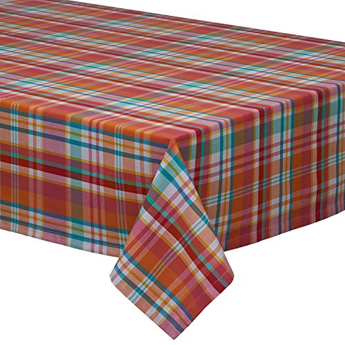 DII 100% Cotton, Machine Washable, Dinner, Summer & Picnic Tablecloth 60x120, Sherbert Plaid, Seats 10 to 12 People