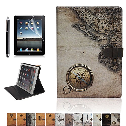 iPad Air Case,DINGRICH Retro Compass PU leather Folio Case Cover with Smart Feature(Built-In Magnet For Sleep/Wake Feature)for iPad Air(2013 Release Only)Screen Protector+Stylus Include(A12)