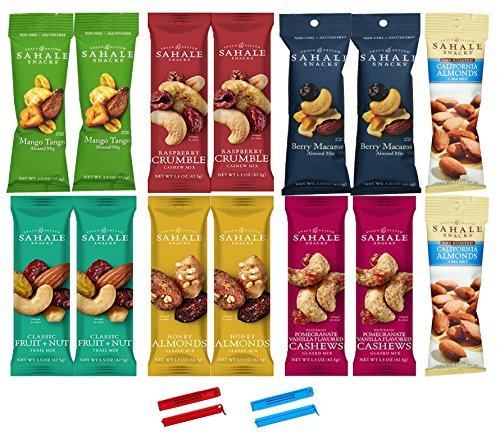 Sahale All Natural Nut Blends Grab And Go 7-Flavor Variety Pack (1.5 oz x 14 Packs) with 2 x 2 Snack Clips