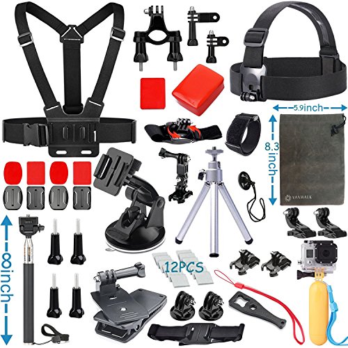 Vanwalk 25-1 Accessories Kit for Gopro Hero Session 4 3+ 3 2 SJ4000 SJ5000 SJ6000 Camera / Chest Mount Harness / Head Strap / Selfie Stick / Bike Handlebar Mount / Floating Hand Grip Pole