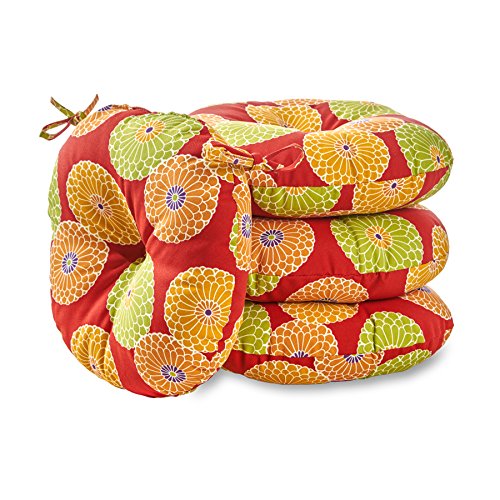 Greendale Home Fashions OC6816S4-FLOWER-RED Round Outdoor Bistro Chair Cushion, 15-Inch, Flowers on Red, Set of 4