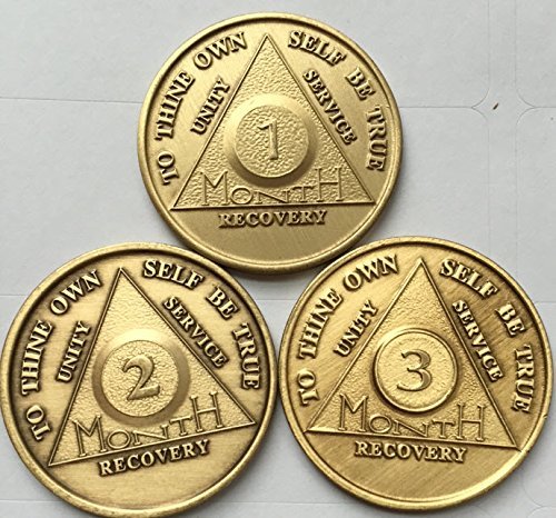 AA Alcoholics Anonymous Medallion Set 30 60 90 Days 1 2 3 Month Bronze Months Chips Coins