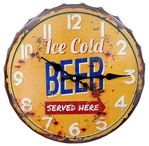HDC International 05-0073 Ice Cold Beer Bottle Cap Wall Clock, 14, Orange