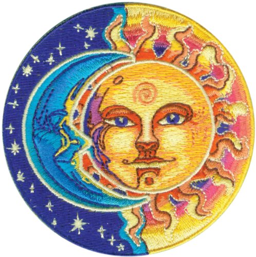 Applique Moon and Sun Half Blue and Half Yellow Patch