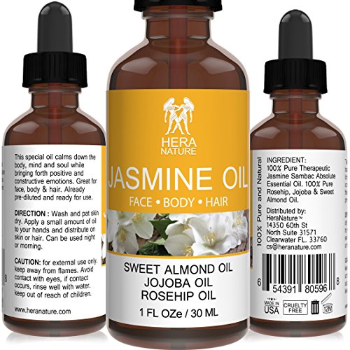 Jasmine Absolute Essential Oil , 100% Pure, Therapeutic Grade in Sweet Almond, Jojoba & Rosehip Oil - 30ml (1oz)