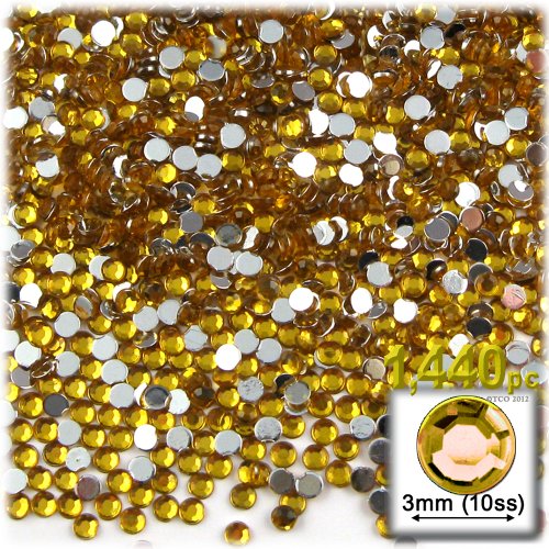 The Crafts Outlet 1440-Piece Flat Back Round Rhinestones, 3mm, Golden Yellow