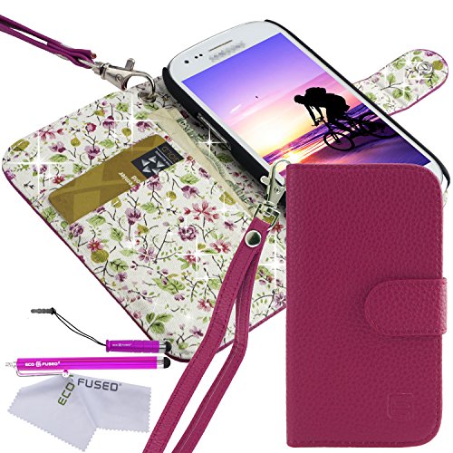 Eco-Fused Case Bundle for Samsung Galaxy S3 Mini (I8190) including Faux Leather Cover with Floral Interior / Lanyard / 2 Stylus Pens / 2 Screen Protectors / Microfiber Cleaning Cloth