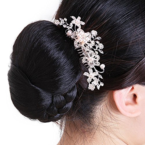 Dealzip Inc® Amazing Women Bridal Wedding Flower Diamand Crystal Rhinestones Pearls Hair Clip Comb