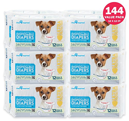 Paw Inspired Ultra Protection Female Disposable Dog Diapers Bulk (Small, 144 Count)