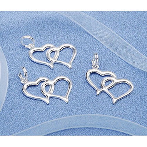 Double Linked Heart Charms Favor Invitation Decoration Silver 100 Pieces