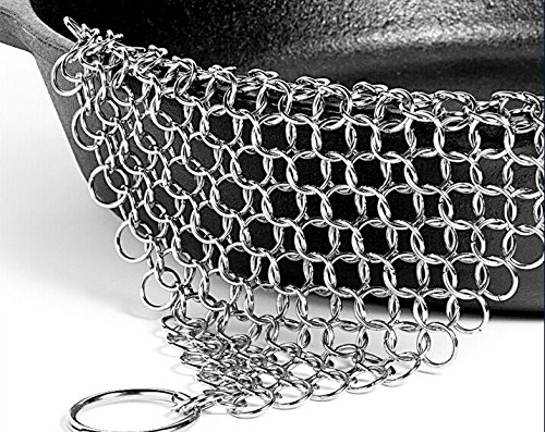 JollyHome Cast Iron Cleaner Stainless Steel Chainmail Scrubber for Pre Seasoned Skillet Pan (1, 5x5 Inches)