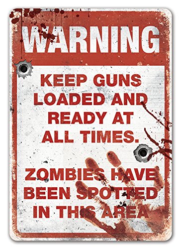 Warning Zombie - Metal Wall Sign Plaque - Walking Dead Series Inspired Halloween