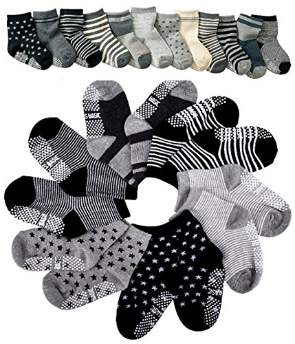 Pro1rise® Assorted 6 Pairs Non-skid Baby Boys Toddler Anti Slip Stretch Knit Stripes Star Cotton Grips Socks Slippers 12 - 36 Months