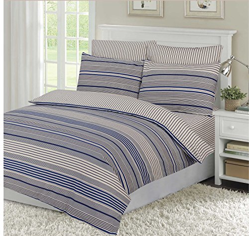 Home Bedding Store Soft Flannelette 100% Brushed Thermal Cotton Double Bed Duvet / Quilt Cover Bedding Dalton Stripe Blue