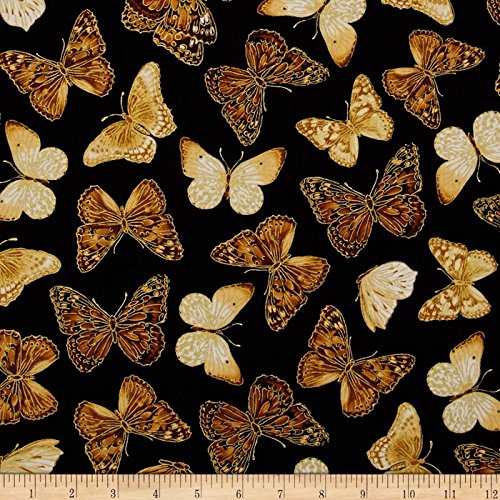 Kanvas Forever Butterflies Metallic Garden Butterfly Black/Natural Fabric By The Yard