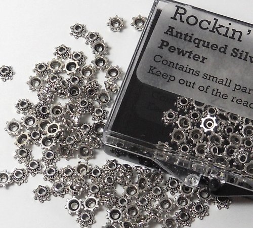 100 Bead Caps 5x2mm Star for 4 to 6mm Beads Antiqued Silver Cast Pewter Metal