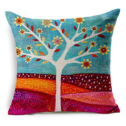 LittleKelly® Tree Cotton Linen Throw Pillow Case Home Sofa Decorative Cushion Cover 18 X 18 Inch (colorful)