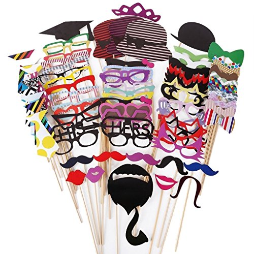 KIMILAR Newest Photo Booth Props DIY Kit for Wedding Party Reunions Christmas Birthdays Photo booth Dress-up Accessories & Party Favors, Costumes with Mustache on a stick, Hats, Glasses, Mouth, Bowler, Bowties