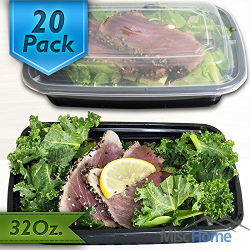 +Best Deal+[20 Pack] 32 Oz. Meal Prep Containers BPA Free Plastic Reusable Food Storage Container Microwave & Dishwasher Safe w/ Airtight Lid For Portion Control & Bento Box Lunch Box Food Prep
