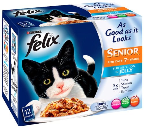 Felix Senior As Good As It Looks Fish Pouch 12 x 100 g (Pack of 4)