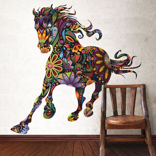My Wonderful Walls Removable and Peel and Stick Colorful Floral Horse Wall Sticker Decal, Multicolored