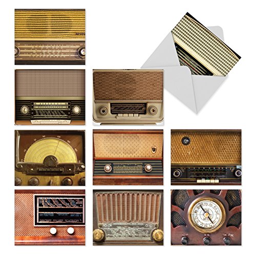 M2086 Radio Days: 10 Assorted Thank You Note Cards Showcasing Mid-Twentieth Century Vintage Radios,w/White Envelopes.