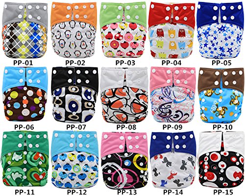 5 Pcs Baby Washable Reusable Cloth Diapers Adjustable Snap with 2 Inserts Each