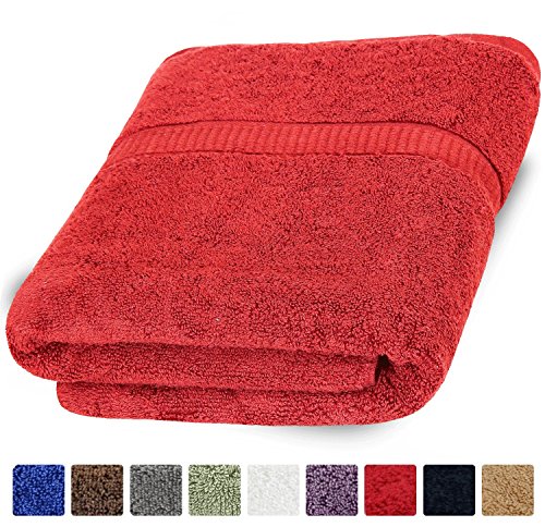 Cotton Bath Towel Pool Towel Red - Easy Care, 100 % Ringspun Combed Cotton for Maximum Softness and Absorbency - (30 x 56) - by Utopia Towel