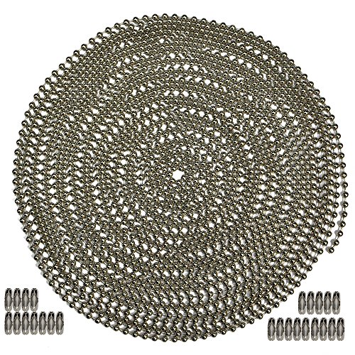25 Foot Length Ball Chain, #6 Size, Nickel Plated Steel, & 25 Matching Connectors